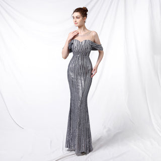 Long Sequined Long Dress With Front And Back - Phosgene