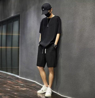 Men's Summer Thin Loose Short-sleeved Shorts High Sense Quick-drying Clothes Two-piece Suit Phosgene