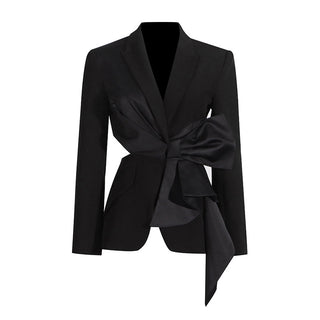 Fashion Sexy V-neck Midriff Outfit Bow Stitching Design Lace-up Waist Tight Suit Jacket - Phosgene