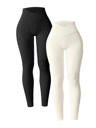 Rib High Waist Cross Sports Bottoming Casual Trousers Phosgene