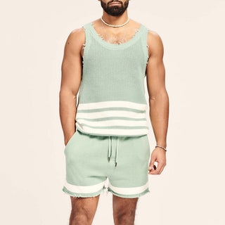 Men's Two-piece Knitted Sleeveless Tank Top Shorts Phosgene