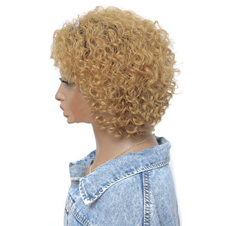 Small Curly Real Hair Headgear, Gradual Fluffy Head High-end Short Hair Cover - Phosgene