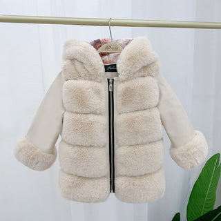 Children's Cotton Coat Rex Rabbit Hooded Faux Fur Coat - Phosgene