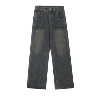 Washed And Worn Worn Out Denim Straight-leg Trousers Men's Punk Phosgene