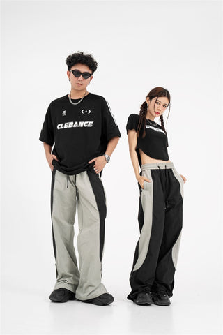 Contrast Color Track Sweatpants Snap Fastener Split Stitching Casual Trousers - Phosgene