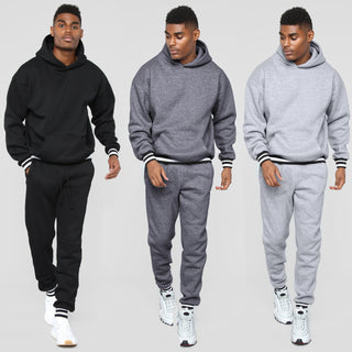 Screw Type Contrast-color Stitching Sweatshirt Men's Two-piece Set Hooded Casual Sports Suit Phosgene