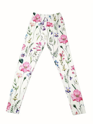 Flower Print Elastic Waist Hip Raise Skinny Casual Leggings - Phosgene