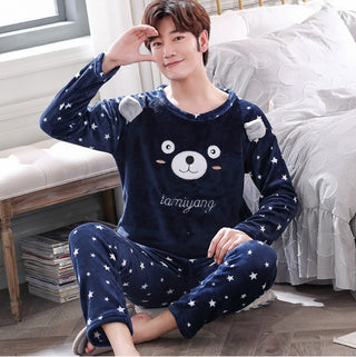 Coral Velvet Thickened Plus Velvet Cartoon Men's Pajamas - Phosgene