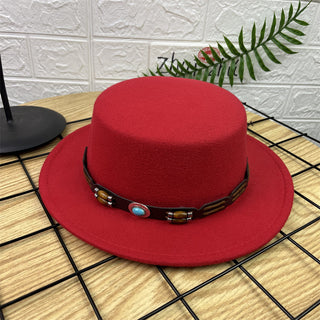 British Retro Woolen Wide Brim Flat Top Hat - Phosgene