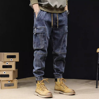 Men's Loose Retro Elastic Waist Jeans Phosgene