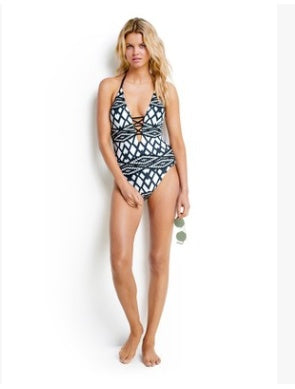 European-European Style Bikini Diamond Shaped Print Finalized One Piece Swimsuit - Phosgene