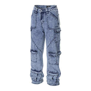 Men's Multi-pocket Functional Worn Looking Washed-out Jeans Phosgene