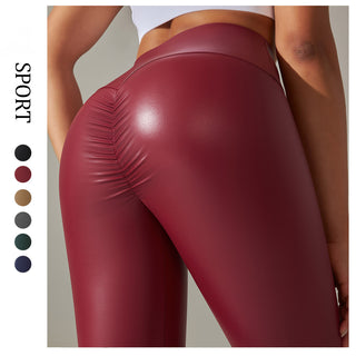 Yoga Clothes Fitness Sports Thin Section Leather Pants High Waist Tight Crimp Butt-lift Underwear - Phosgene