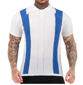 Men's White Striped Slim-fit Short-sleeved Sweater Phosgene