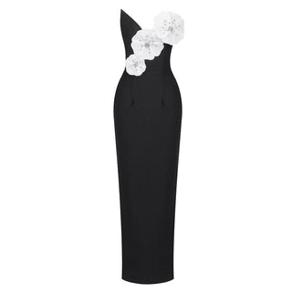 Black Backless Bandage Chest White Exquisite Flower Decorative Dress For Women Dress - Phosgene