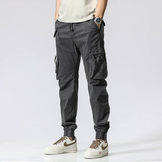 Casual Pants Trendy Brand Elastic Waist Men's Youth Simple Pure Cotton Multi-pocket Work Pants Trousers Ankle-tied - Phosgene