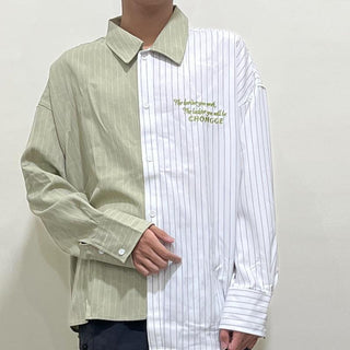 Men's Patchwork Loose Striped Long Sleeve Shirt Phosgene