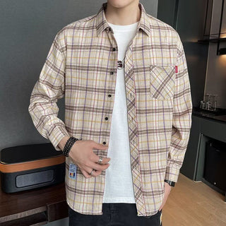 Loose Hong Kong Style Casual Coat Youth Plaid Shirt Phosgene