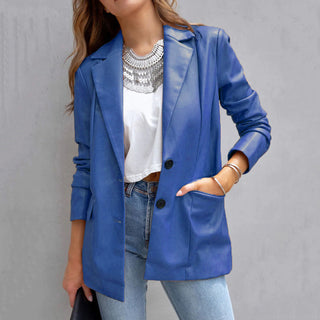 Long Sleeve Button Pu Cardigan Coat For Women - Phosgene