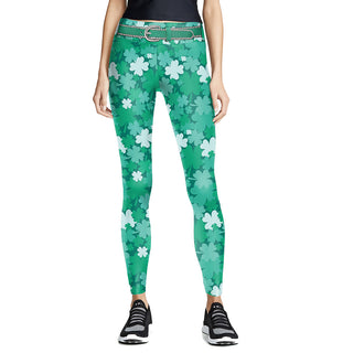 Digital Printed Green Leaf Elastic Slim Fit Running Pants Yoga Pants - Phosgene