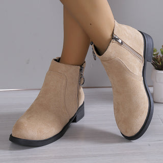 Square Heel Suede Round Buckle Side Zipper Short Tube Female Plus Size - Phosgene