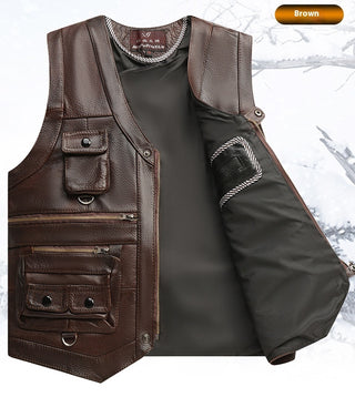 Genuine Leather Vest Man First Layer Cowhide Motorcycle Clothing - Phosgene