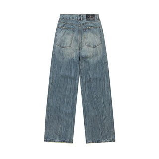 Washed And Worn Worn Denim Trousers Men's Pleated Phosgene