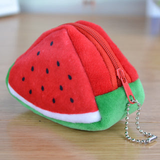 Children's Day Creative Gift Plush Solid Triangle Fruit Zero Wallet Coin Bag Key Bag Strap - Phosgene