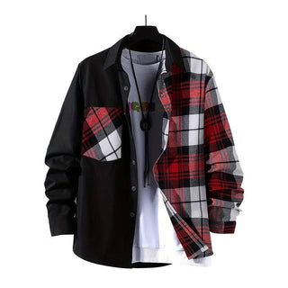 Spring Style Color-contrast Check Long Sleeve Shirt Fashion Phosgene