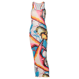 Sexy  Back Sleeveless Fashion Print Dress - Phosgene