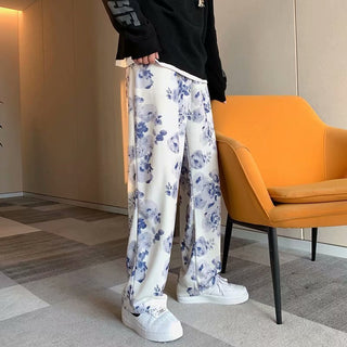 Tie-dyed Floral Wide-leg Pants Women Loose And Casual Mopping The Floor - Phosgene