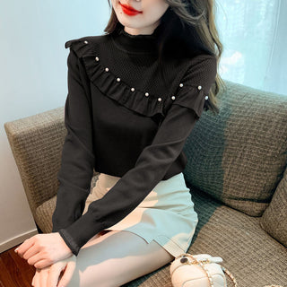 Women's Ruffled Stitching Half-high Collar Long Sleeves Knitwear - Phosgene