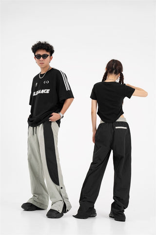 Contrast Color Track Sweatpants Snap Fastener Split Stitching Casual Trousers - Phosgene