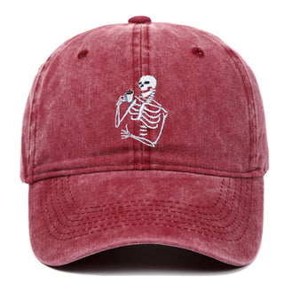 Skull Tea Embroidery Baseball Vintage Distressed Washing Cap - Phosgene