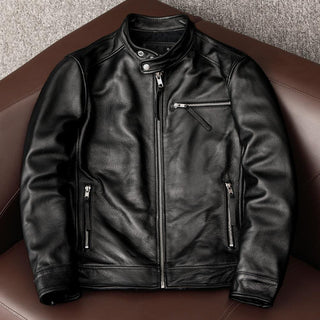 Leather Men's Stand Collar Leather Jacket Coat Youth - Phosgene