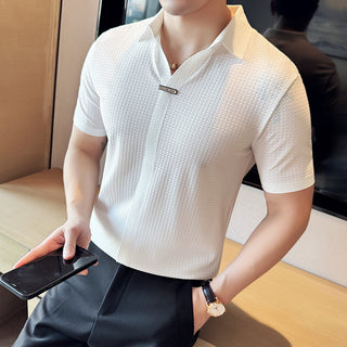 Men's Thin Waffle Short-sleeved Polo Shirt Phosgene