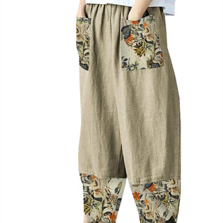 Women's Fashion Loose Casual Cotton Linen Elastic-waist Cropped Pants Phosgene