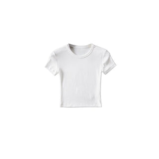 Basic Style Round Neck Tight Stretch Solid Color Short Sleeve T-shirt Top - Phosgene