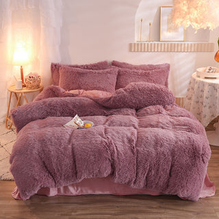 Luxury Thick Fleece Duvet Cover Queen King Winter Warm Bed Quilt Cover Pillowcase Fluffy Plush Shaggy Bedclothes Bedding Set Winter Body Keep Warm - Phosgene