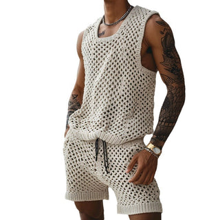 Casual Vertical Pattern Suit Slim Lapel Short Sleeve Button Shirt Shorts - Phosgene