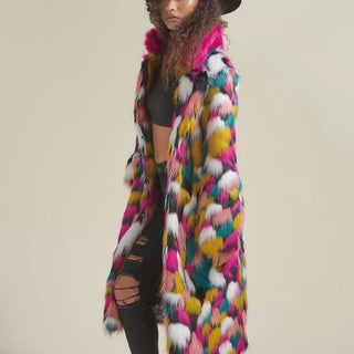 Women's Rainbow Fur Collar Imitation Fur Mid-length Coat - Phosgene