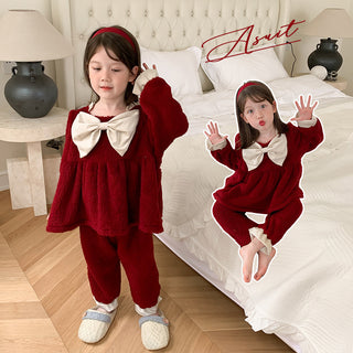 Coral Velvet Princess Little Girl Home Service Two-piece Suit - Phosgene