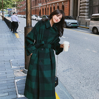 French Green Plaid Woolen Coat Is Lightly Cooked And Loose And Slim - Phosgene