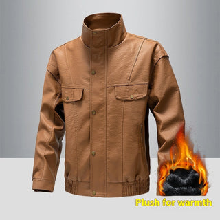 American Retro Fleece-lined Thickened Casual Leather Jacket - Phosgene