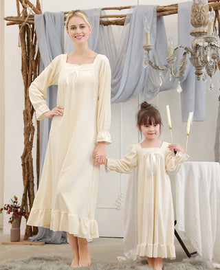 Autumn And Winter Girls' Parent-child Clothes Warm Double-sided Velvet Jade Hare Velvet Long Korean Princess Medium And Large Children's Nightdress - Phosgene