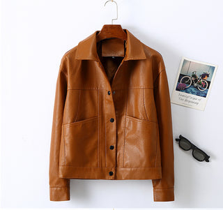 Women's Lapel Short Small Leather Coat - Phosgene