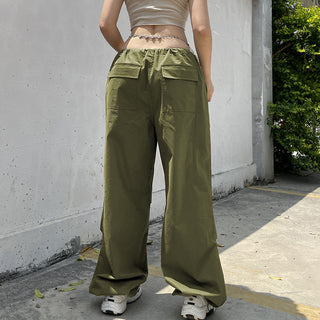 Hot Girl Tooling Elastic Band Drawstring Low Waist Wide-leg Casual Pants - Phosgene