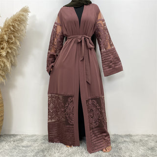 Cardigan Embroidered Mesh Robe Dress - Phosgene