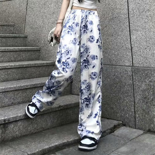 Tie-dyed Floral Wide-leg Pants Women Loose And Casual Mopping The Floor - Phosgene