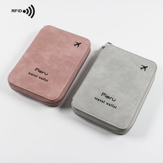 Zipper Passport Holder Multi-functional RFID Anti-theft Swiping Outbound Travel Storage Bag - Phosgene